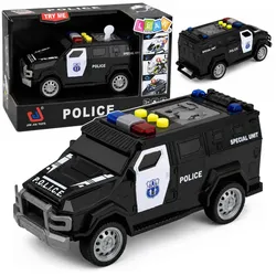 Polizeiauto, Spezialfahrzeug, Polizeiauto-Blaulichter, Geräusche, Schwarz, 1:32