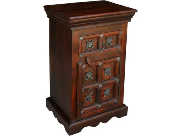 Kolonialstil-Beistellschrank, Kommode, Nachttischschrank, R872 dunkel Kunstvoll verzierter Schrank mit Eisenrosen, vielseitig einsetzbar, elegantes Design, ideal für jedes Zimmer.