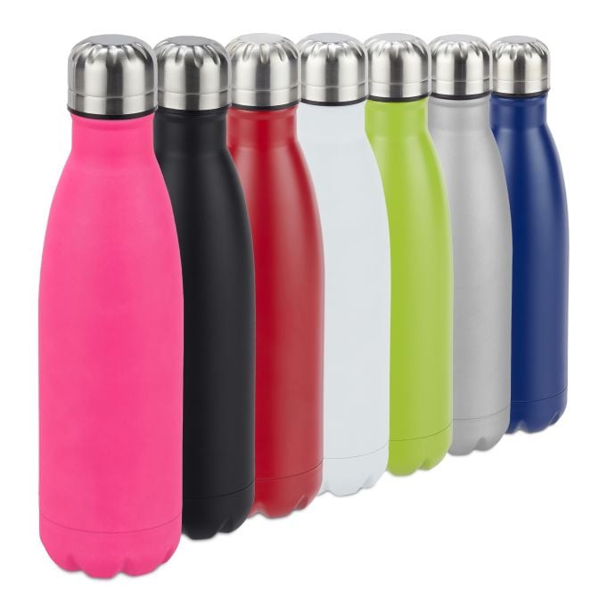 Relaxdays Set van 2 RVS Drinkflessen, Roze, 500 ml