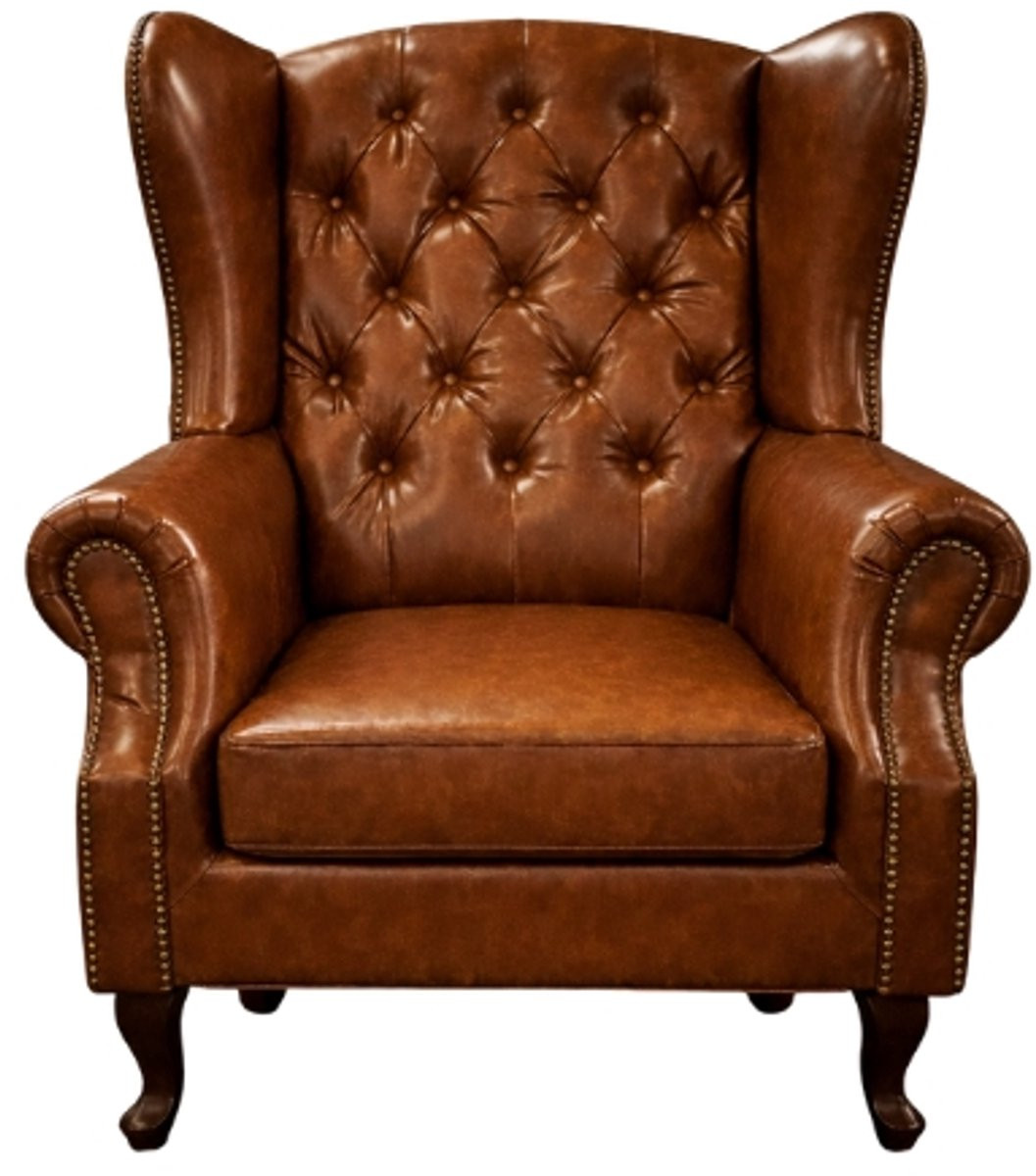 Chesterfield Fauteuil Bruin Leer - Klassieke Lounge Chair en Clubfauteuil