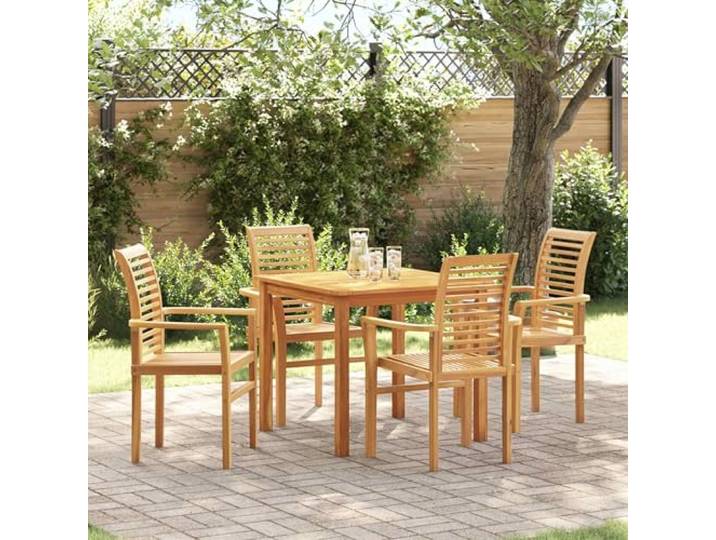 NLQMSU Esszimmerstuhl, 4-teilig, Braun, massives Teak, mit Armlehnen Minimalistisches Design, moderne Linien, ergonomische Rückenlehne, Teak-Armlehnen, einfache Pflege, Verwendung im Freien
