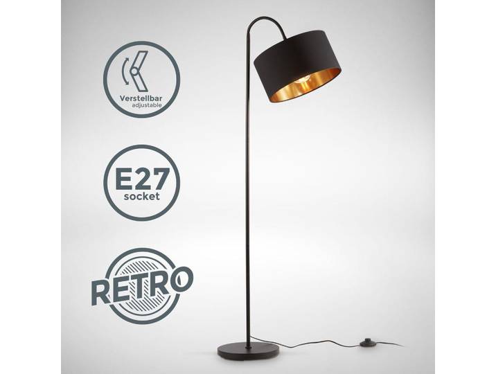 Stehlampe - Schalter, schwenkbar, Stoffschirm, E27 Fassung, Schwarz
