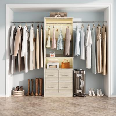 Rackcog 103'' Closet Organizer with 4 Cubes, Closet System with Fabric Drawers and 3 Hanging Rods