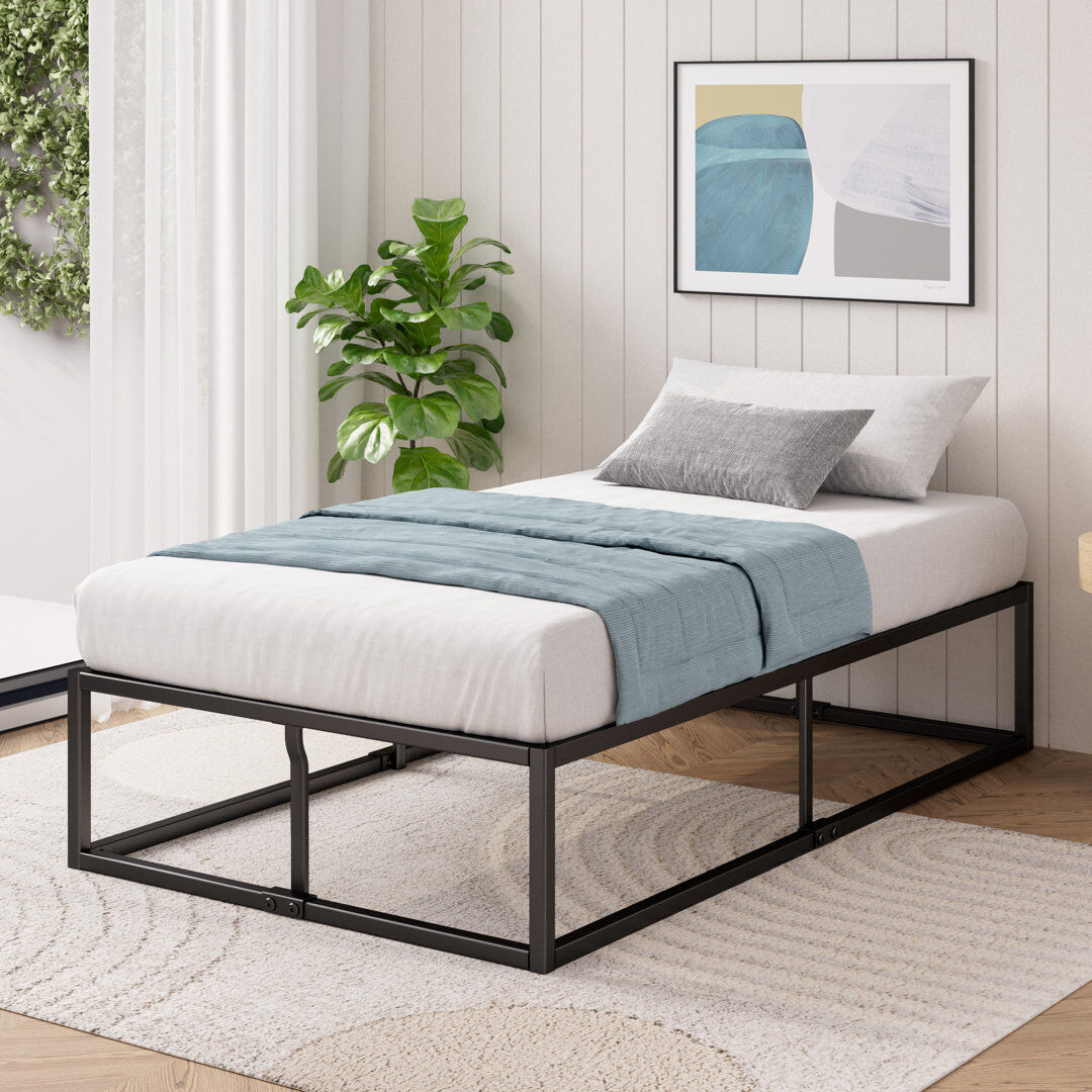 Hashtag Home Dekker Metal Platform Bed with Wooden slat support 35cm/14in Height Black Single (3')