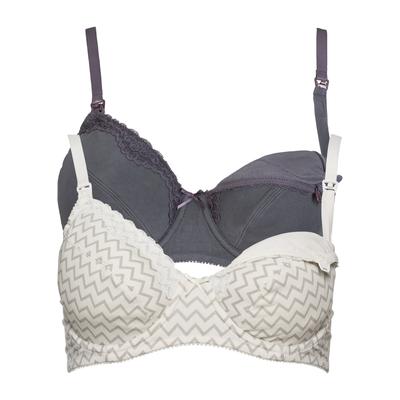 Still-BH BONPRIX "Still BH mit Bügel mit Baumwolle (2er Pack)", Damen, Gr. 100, Cup F, grau (ecru, grau bedruckt, anthrazit), Jersey, Obermaterial: 95% Baumwolle, 5% Elasthan. Futter: 100% Baumwolle. Spitze: 90% Polyamid, 10% Elasthan, BHs Still-BH,...