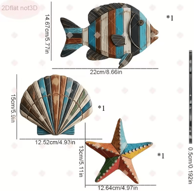 Inspire Curations Colorful Wooden Ocean Wall Decor Set Coastal Fish, Shell & Starfish Art 1 Set