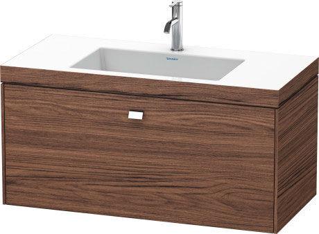 Lavabo Duravit Brioso c-bonded avec meuble sous-vasque 100 cm BR4602N1021, meuble sous-vasque, 100 x 48 cm, noyer foncé/chrome