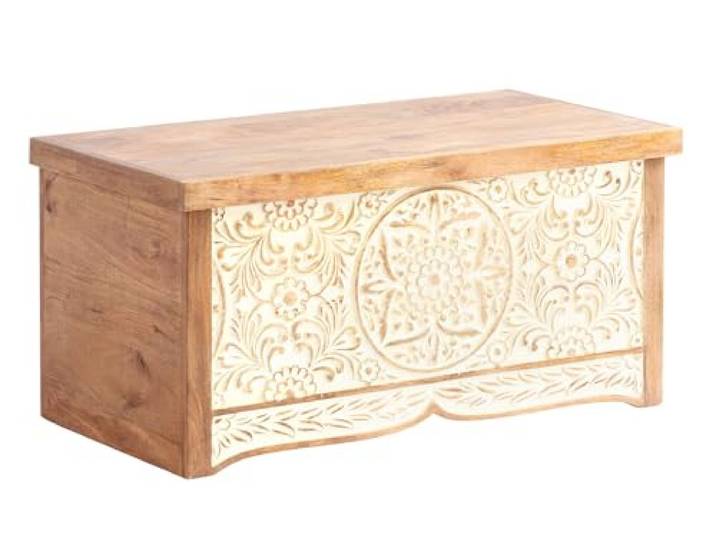 Woodkings Truhenbank Delhi rustikale Truhe 88x44x48 aus Mangoholz Vielseitig einsetzbar in Schlafzimmer, Badezimmer, Flur Stilvolle Aufbewahrung