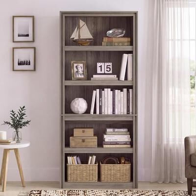 "Garvee 71"" Tall Open Display Shelves Bookcase 5 Tier Bookshelf Library Storage, Farmhouse Book Cabinet, Anti Tipping"