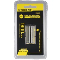 Nitecore Li-Ion NL1816R 18350 Akku, mit USB-C-Ladeanschluss, 3,6V 1600mAh