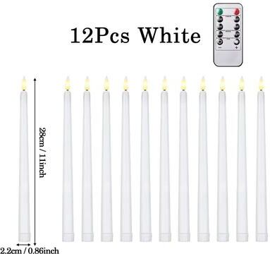 Inspire Select Flameless LED Taper Candles With Remote 3D Flickering Battery Operated Candles For Home & Event Decor white 12pcs