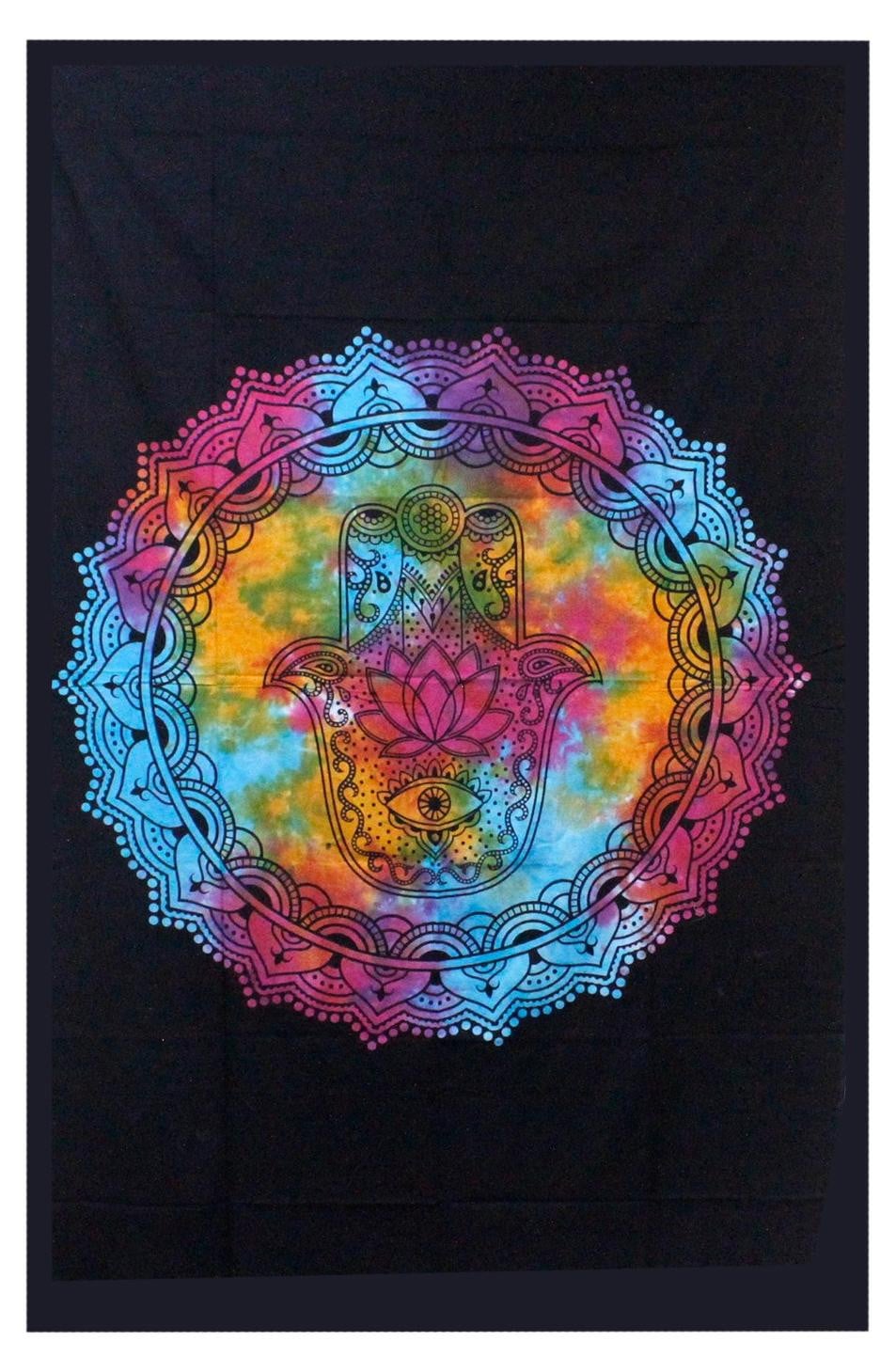 Ancient Wisdom Hamsa placemat van katoen - zwart