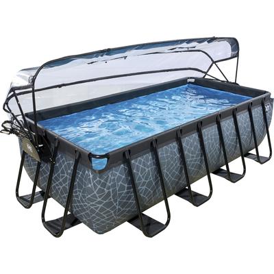 Framepool EXIT "inkl. Poolabdeckung und Wärmepumpe", grau, B:200cm H:100cm L:400cm, Schwimmbecken, 5-tlg., BxLxH: 200x400x100 cm, mit Sandfilteranlage und Poolleiter