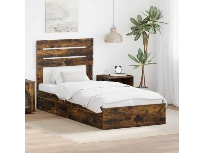 Stauraumbett Holzwerkstoff Schlafzimmer Design Geräucherte Eiche 75 x 190 Aufbewahrungsbett Geräucherte Eiche 75x190 cm Holzwerkstoff mit Schubladen und Kopfteil Stauraumbett für Schlafzimmer
