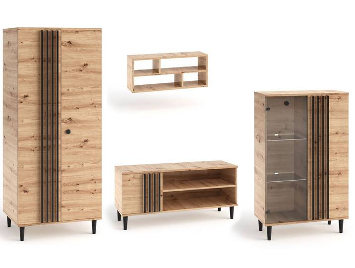 Feldmann-Wohnen Wohnwand Livia, 4-teilig Artisan Eiche schwarz