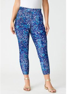 Plus Size Women's Plus Size Essential Stretch Capri Legging by Roaman's in Navy Multi Speckle (Size 22/24) Activewear Workout Yoga Pants
