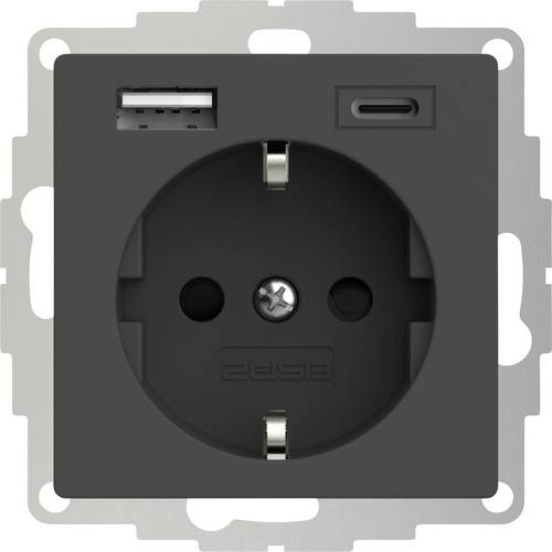 2USB 2U-449542 Schutzkontakt-Steckdose mit USB-Ladeausgang, erhöhter Berührungsschutz, VDE IP20 Anthrazit