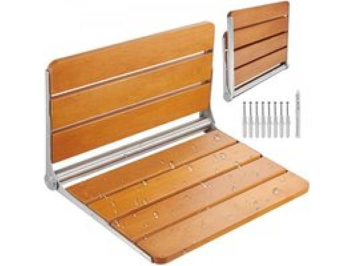 VEVOR Klappbarer Duschsitz Teak, wandmontierte hochklappbare Duschbank mit 227 kg Tragkraft, platzsparender herunterklappbarer Duschstuhl für Senioren, Schwangere, Kinder 530 x 406 x 318 mm