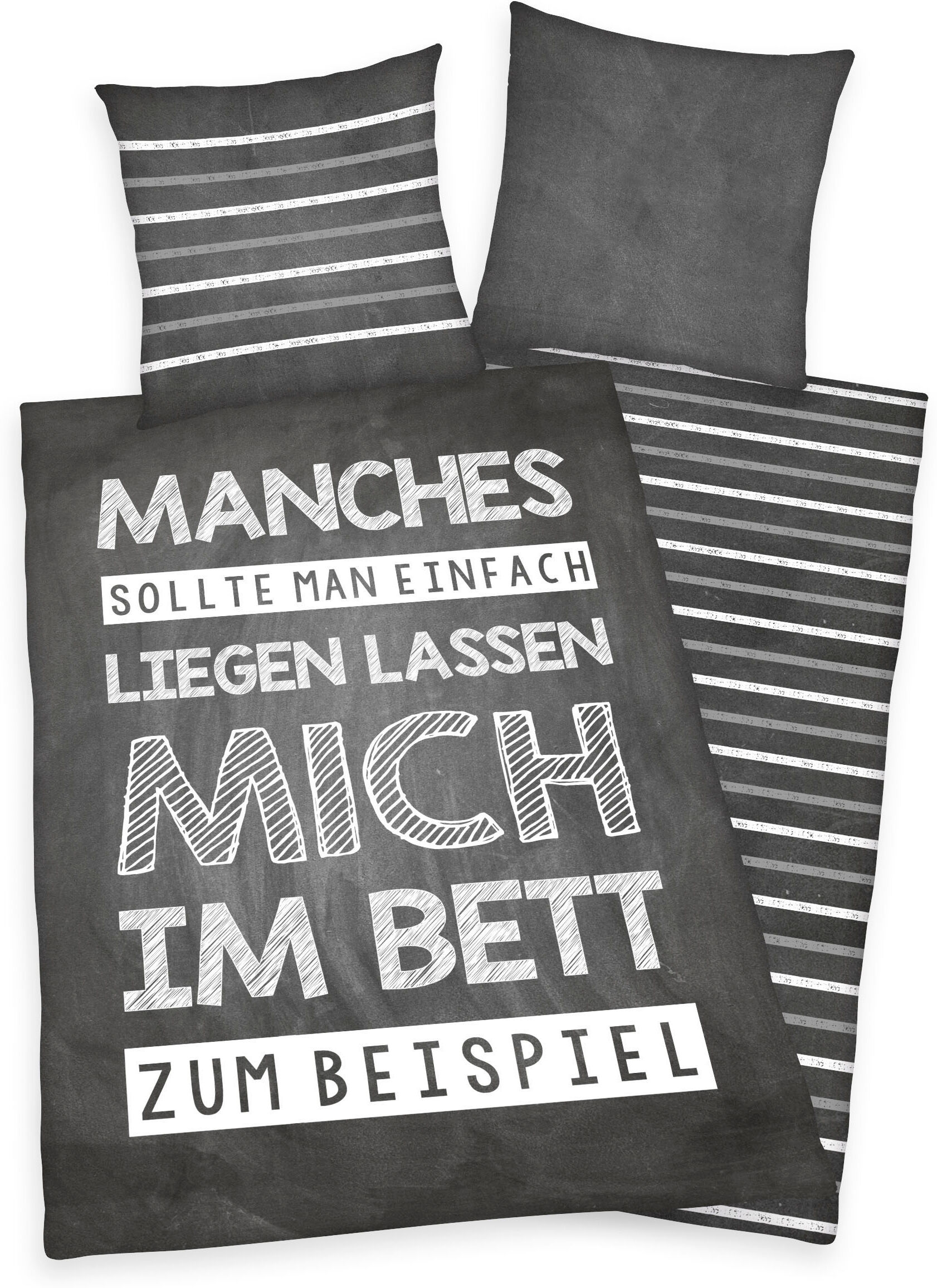 Wendebettwäsche "Manches sollte man einfach liegen lassen ..." in Gr. 135x200 cm", grau, B/L: 135cm x 200cm, 1 Stk., 1 Stk., Renforcé, B/L: 80cm x 80cm, 2 Stk., Renforcé, Obermaterial: 100% Baumwolle, HERDING YOUNG COLLECTION, Bettwäsche, Wendebettwäsche,