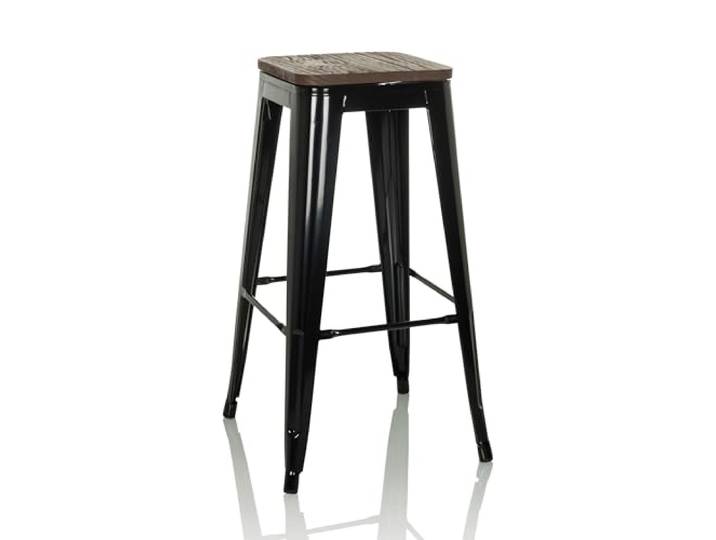 hjh OFFICE Barhocker mit Holzsitz, stapelbarer Hocker Industrial Design Drehbare Sitzfläche, bis 150 kg belastbar, stabile Stahlkonstruktion, Schwarz