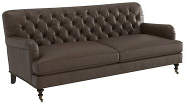 Maggie Leather Sofa - Taupe Leather, Taupe Walnut - Ballard Designs