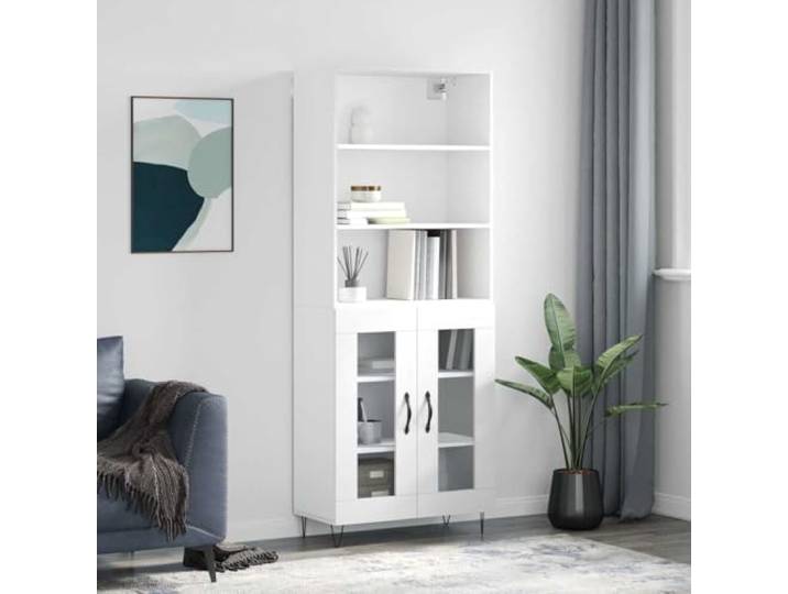 HEFZGDB Praktischer Schrank mit Türen für Ordnung: Modernes Highboard mit Wandhalterung aus Holzwerkstoff, Weißes Highboard fürs Wohnzimmer auf stabilen Metallfüßen