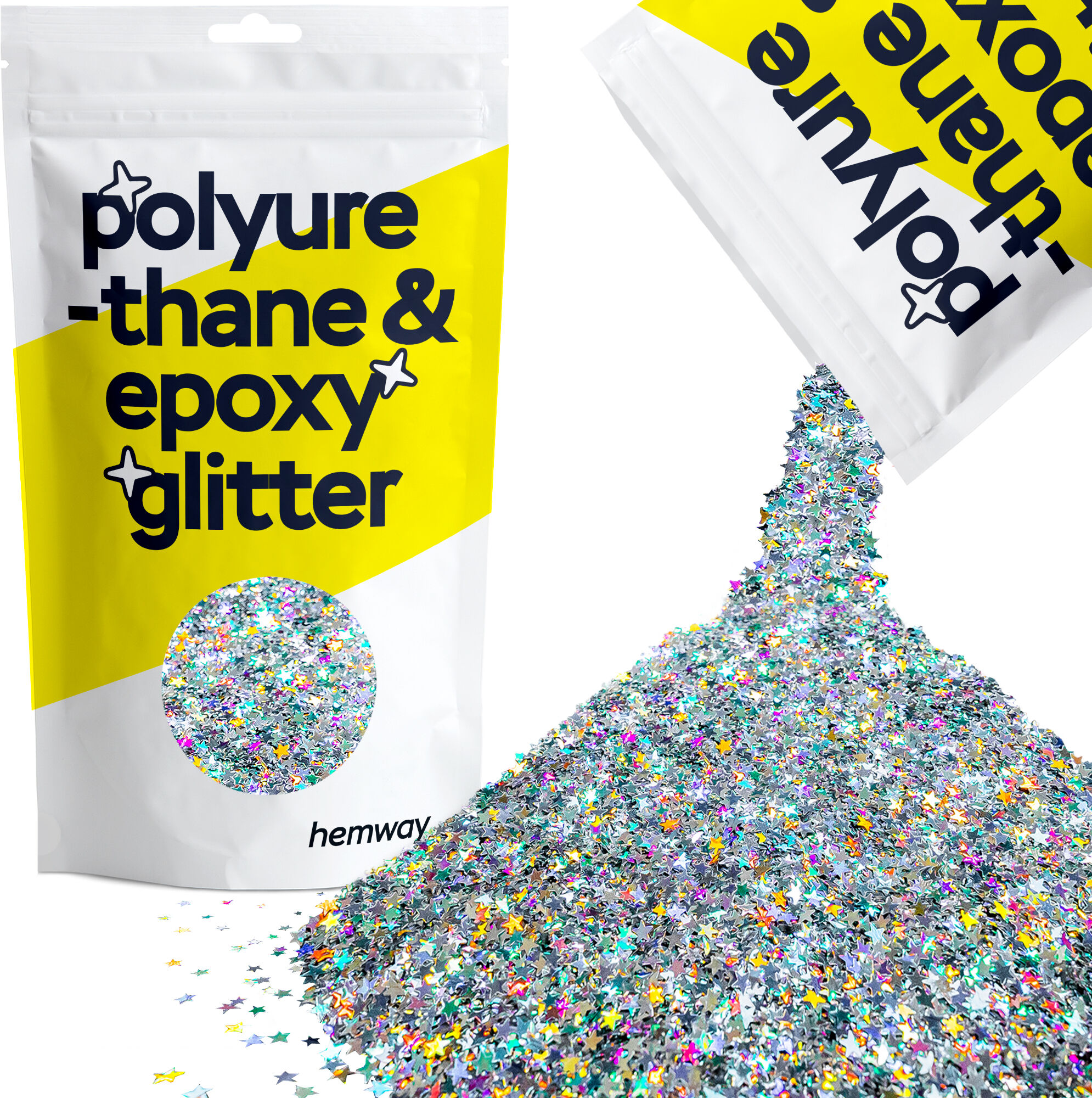Hemway Epoxy Resin Glitter 100g / 3.5oz   Silver Holographic Stars   Polyurethane   Tumblers   Flooring - Silver Holographic Stars - 100g
