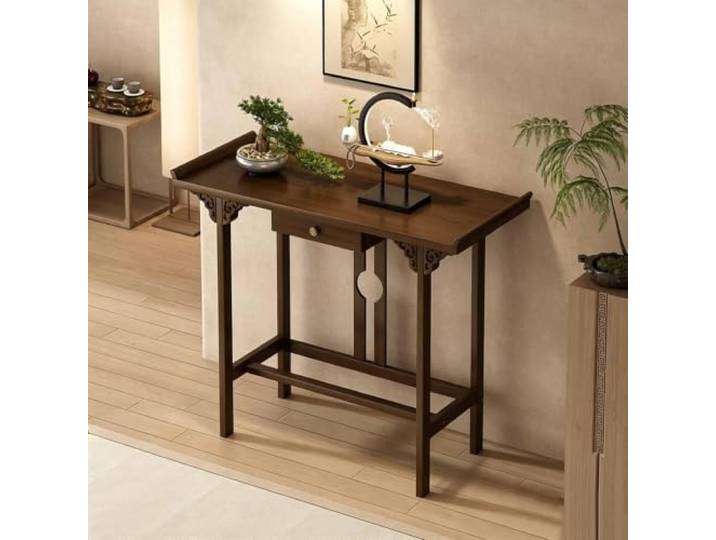 Buddhistischer Altartisch Bambus, Puja‑Tisch Meditationstisch Mit Schublade & Schrank, Konsolentisch Schmal, Flurtisch Für Eingang Wohnzimmer Kleine Räume