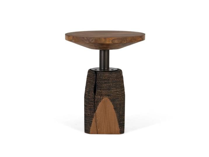 Table basse en bois de teck 45 cm style rustique industriel
