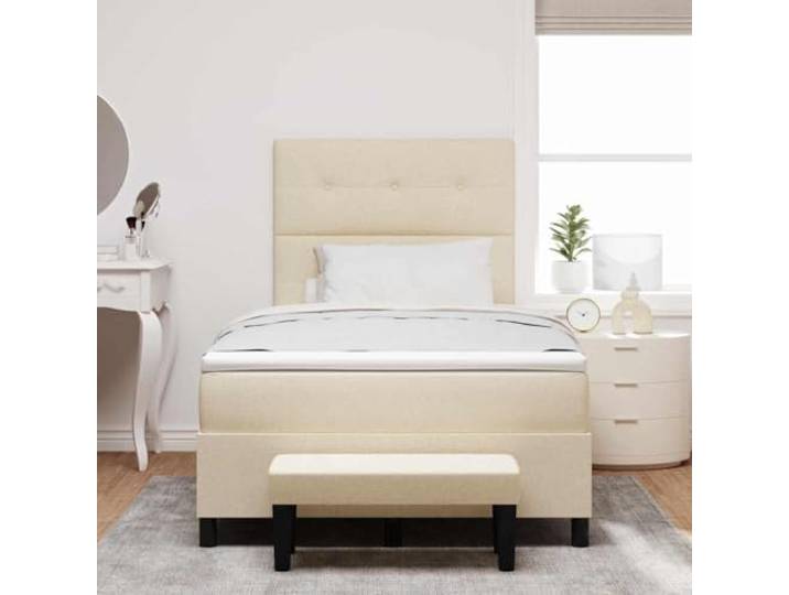 KTHLBRH Boxspringbett Creme 120 x 190 cm mit Kopfteil Struktur aus Holz, mittlere Matratze, atmungsaktiver Stoff, 280 kg Kapazität
