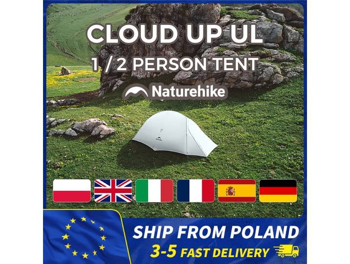 Tente de randonnée légère Naturehike Cloud Up UL 1 pour 2 personnes avec tapis de sol, tente de camping autonome ultralégère