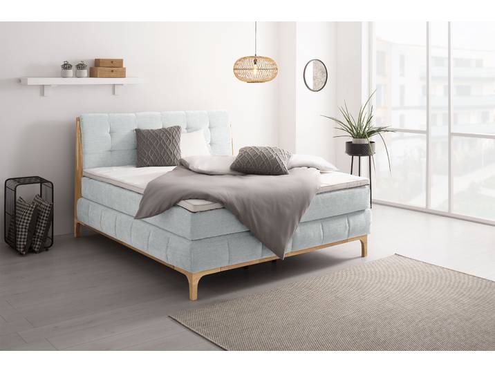Boxspringbett, Polyester, Grau Titanio, 181×216 cm, Gepolstertes Kopfteil, Modern, OTTO Products