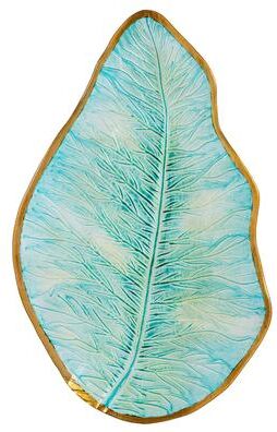 Evergreen 18 in. Leaf Shaped Fern Glass Birdbath