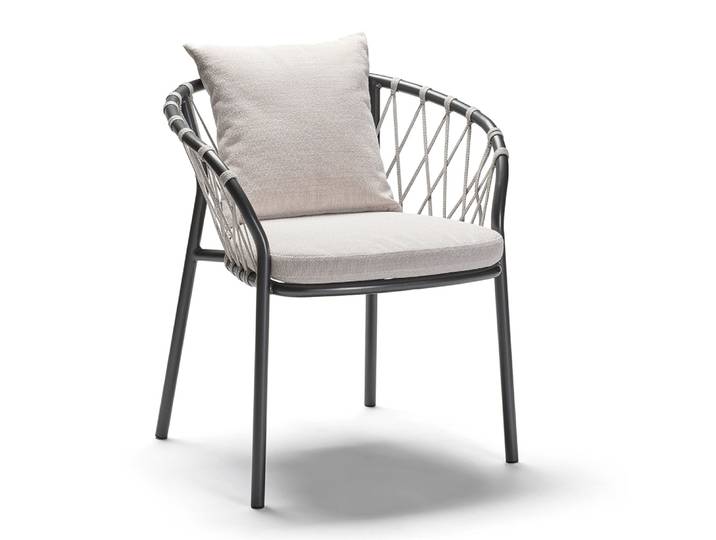 Stern Sessel Klea Aluminium anthrazit matt Kordel Stone Kissenset