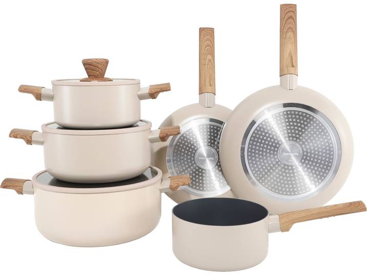 Topf-Set HANSEATIC ALU SCANDI, mit Antihaftbeschichtung , beige (peach, natur), Töpfe, Topf-Set, für alle Herdarten geeignet