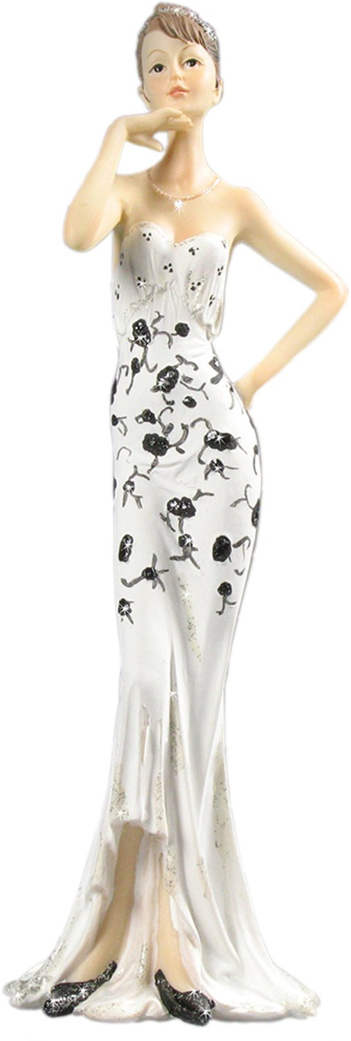 Art Deco Dama Decoratief Figuur met Witte Jurk en Ketting