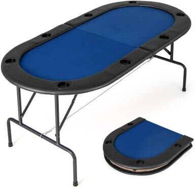 Costway 8 Players Texas Holdem Foldable Poker Table-Blue