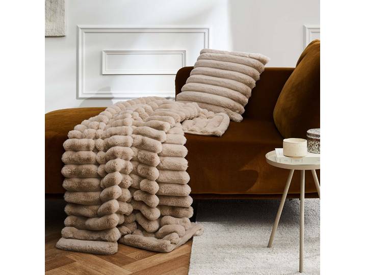 Plaid fourrure chaud sable 180x220 Boudoir