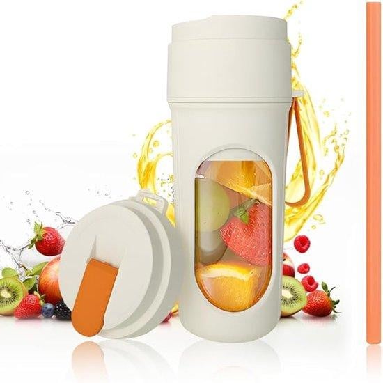 Draagbare mini-smoothieblender 450 ml met 12 BPA-vrije messen en reiskoffer, wit/beige