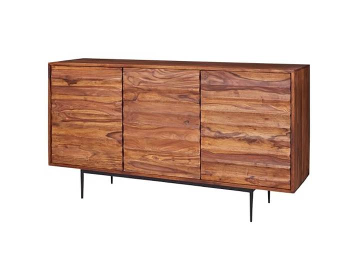 Wohnling Sideboard 150x41x81 cm Sheesham Massivholz, Push-to-Open