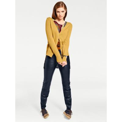 Strickjacke HEINE, Damen, Gr. 42, gelb (senfgelb), 100% Baumwolle, unifarben, Strickjacken Strickjacke