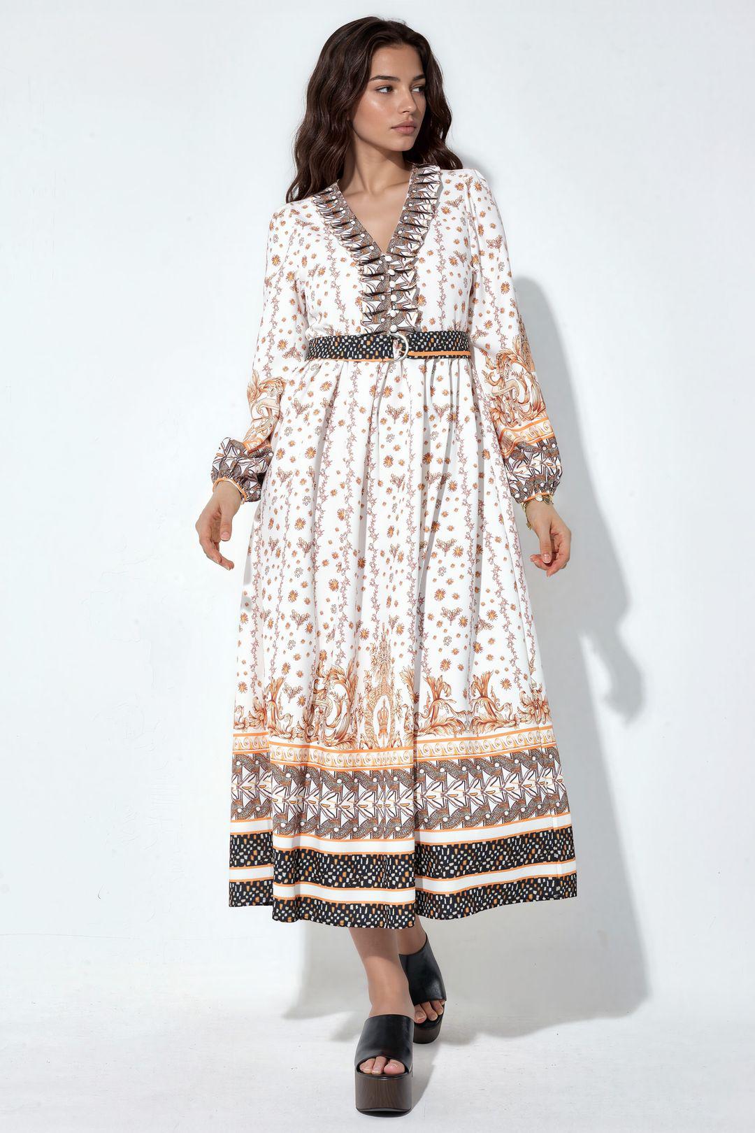 Blumen-Midi-Kleid mit Gürtel