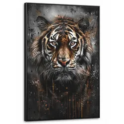 LEINWAND Bilder mit Rahmen - Tiger - Tiere - Porträt - Luxus - Schwarz - 90x140