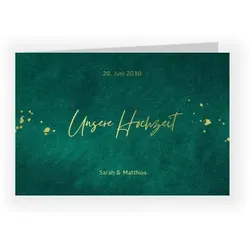 Einladungskarte Hochzeit: Gold & Grün mit Foto in Grün