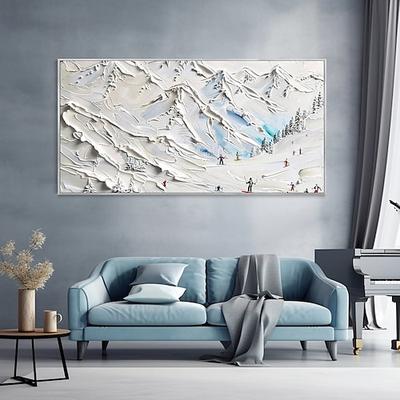 Ölgemälde „Skifahren im Schnee", handgemaltes Ölgemälde „Skifahren im Schnee", modernes abstraktes Gemälde „Skisport" auf Leinwand, Heimdekoration, Dekor, weißes Gemälde „Skifahren im Schnee" für