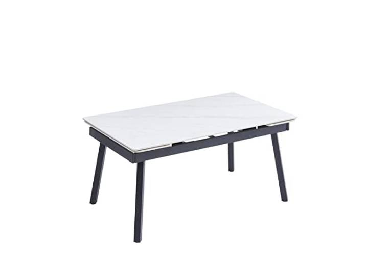 Casa Vital Ausziehbarer Esstisch KOPER, Hochglanzweiß, Marmormuster, Tischplatte aus Keramik, Zwei Einlegeplatten, Metallbeine, einfache Montage, 120 kg Tragkraft (Größe: 150/210x90 cm)