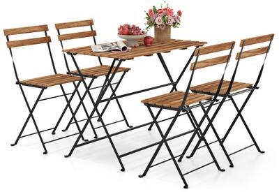 Costway 5 Piece Patio Acacia Wood Dining Set with 4 Folding Chairs-Brown