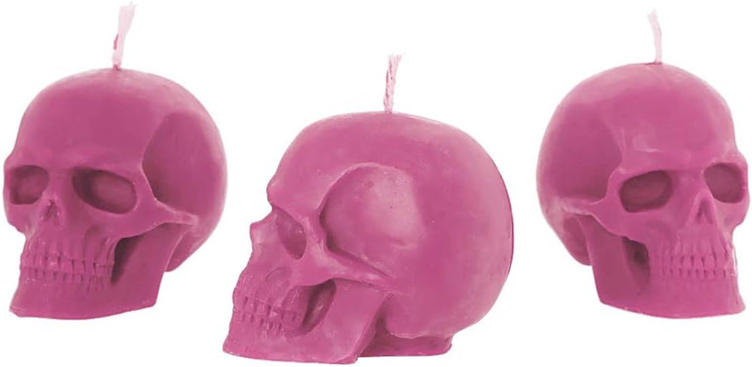 Set van 3 roze bijenwas schedel kaarsen voor decoratie