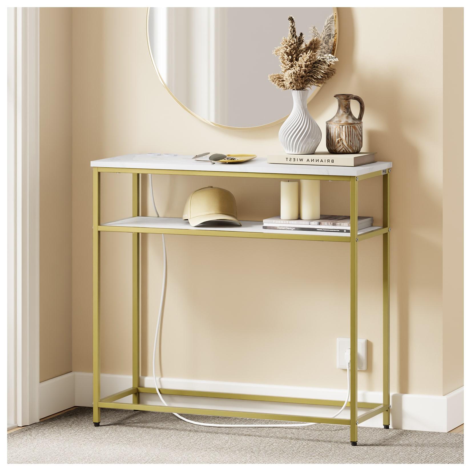 SoBuy Konsolentisch Für Flur Mit 2 Regalen Gold 80x30x75cm Modern