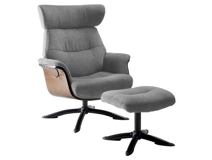 Fauteuil relax manuel pivotant + repose-pieds bois et tissu gris - NAKANO